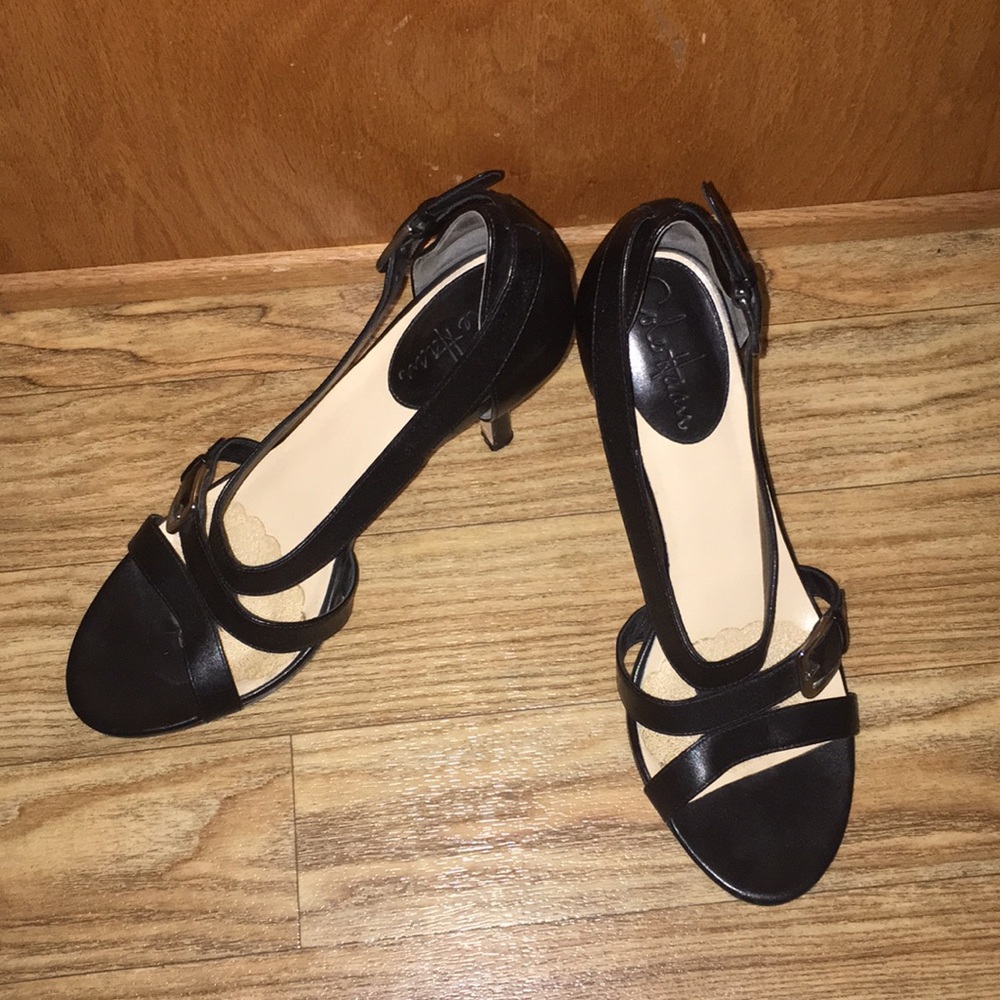 Cole Haan black leather sandal stilettos